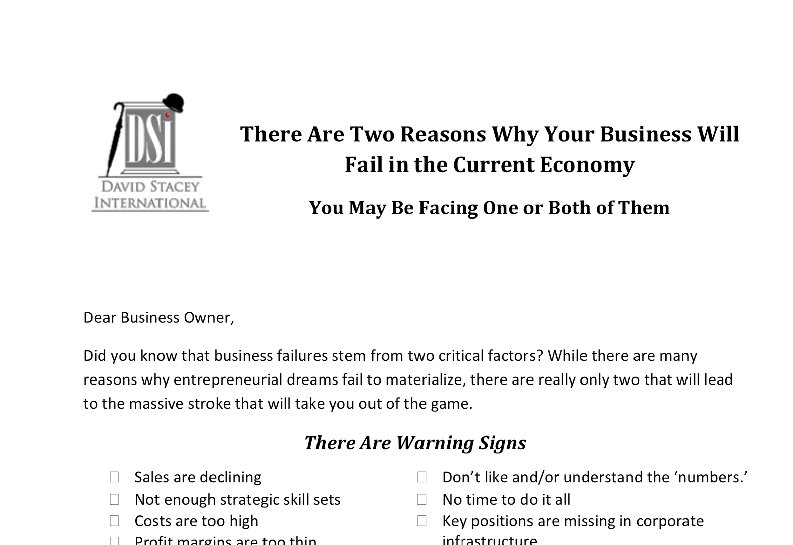 Business Owner letter