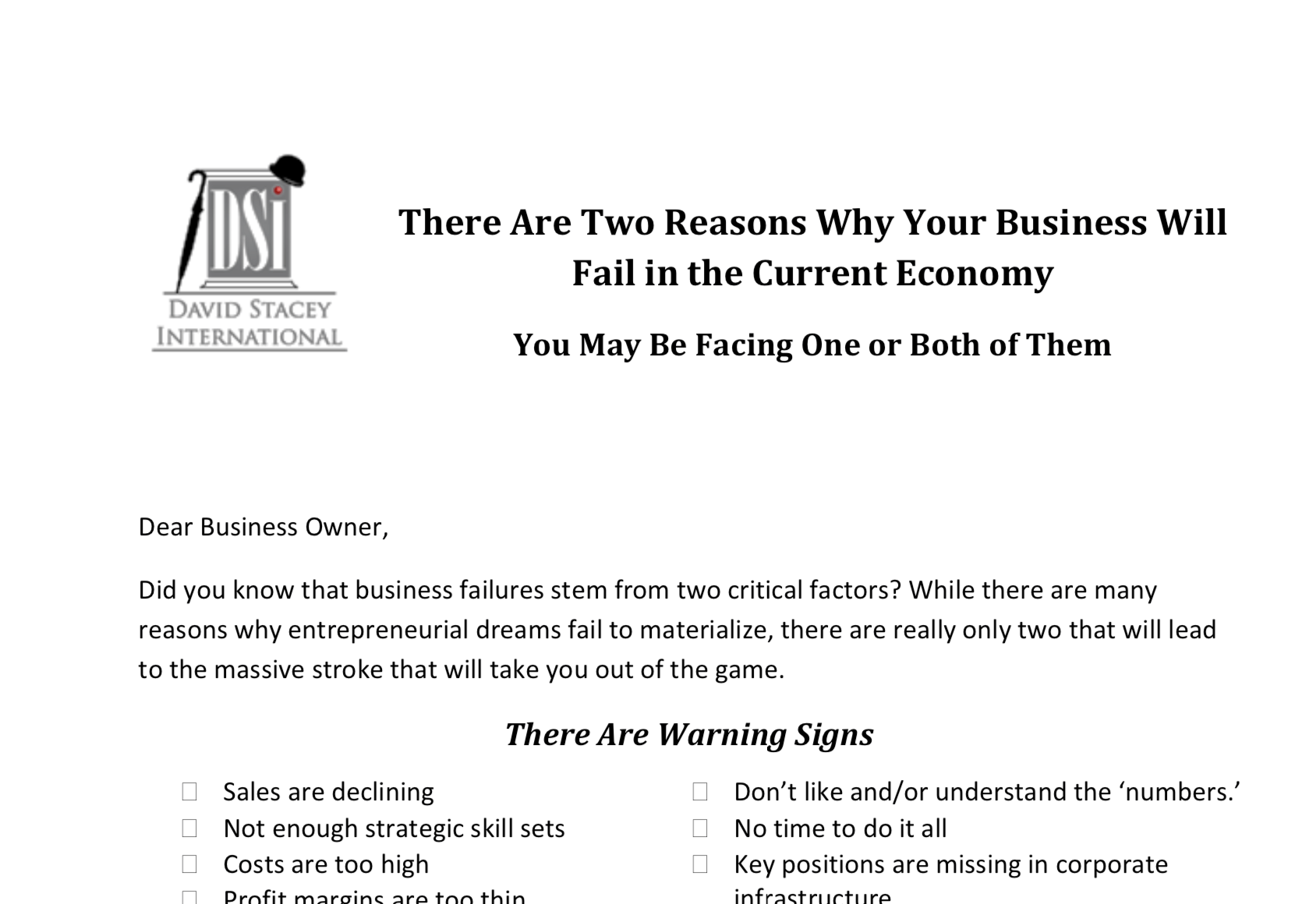 Business Owner letter